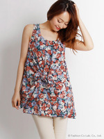 フラワープリントノースリーブレイヤーチュニック