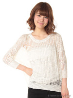 ブロック透かし編みニット