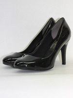 ラウンドトゥエナメル&チェックパンプス