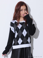 アーガイルチェックニットトップ