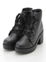 ラバーソールレースアップフェルト&レザーショートブーツ