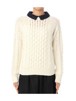 衿付きバルキーケーブルプルオーバニット