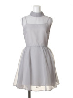 ハイネックオーガンジーワンピ−ス