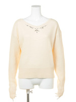 ビジュー付袖リブPO