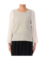 ツイード風×シフォン切り替えプルオーバー