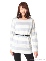 ベルト付きボーダーニットチュニック