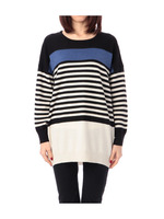 配色切り替えボーダーニットチュニックワンピース