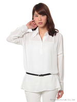 キャミ＆ベルト付きレースシフォンブラウス