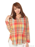 先染めチェックブラウス
