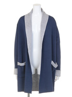 配色ロングニットカーデ