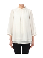 衿ビジュー付きシフォンブラウス