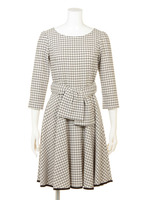 前結びチェック柄ワンピース