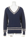 Vネックケーブルラインニット/NVY