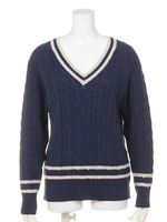 Vネックケーブルラインニット/NVY