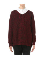 [L]Vネックウールニットプルオーバー/レッド系(563)