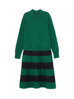 [S]ボーダー切り替えニットワンピース/ダークグリーン(323)