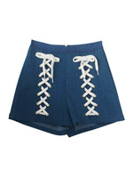 denim laceup shortpants/mat black