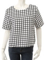 【CEDNIE】格子柄タックトップス/ブラック