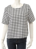 【CEDNIE】格子柄タックトップス/ブラック