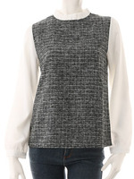 【ECURY】ツイード切替シフォントップス/ネイビー