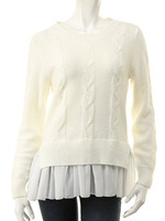 【ECURY】裾シフォンドッキングニット/ホワイト