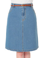 【R】ベルト付デニムフレアスカート/インディゴ