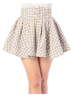 【Tralala】ギンガムフラワースカート/ベージュ