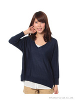インナー付きドルマンV/Nプルオーバー/ネイビー