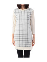 ウィンドーペン柄切り替え七分袖ワンピース/ダークグレー(513)