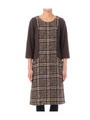 グレンチェック切り替え七分袖ワンピース/ダークブラウン(243)