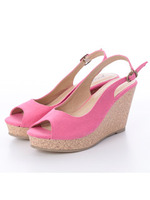 コルクウェッジオープントゥーパンプス/ピンク