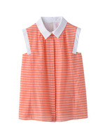 シルク混ボーダーブラウス/オレンジ系(367)