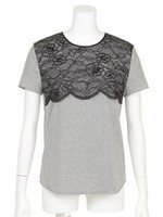 スカラップレースTシャツ/杢グレー