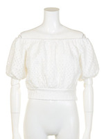 スクエアレースオフショルTOP/WHT