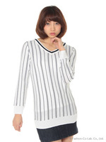 ストライプVネックプルオーバー/シロ