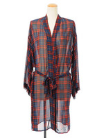 チェックシフォンロングカーデ/グレー