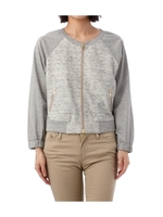 ツイードジャージ切り替えカーディガン/ネイビー系(093)