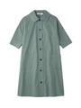 ドット柄五分袖シャツワンピース/グリーン(122)
