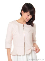 ノーカラーリボンペプラムJK/ピンク