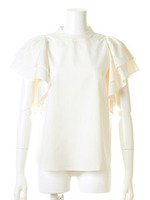 ハイネックフリルブラウス/WHT