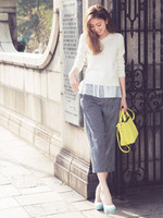 バックレースアップキャミ付ニット/ブル(柄)