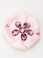 ビジューリボンのヘアクリップ/ライトピンク