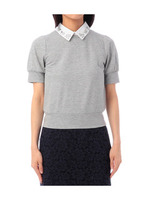 ビジュー衿つき半袖カットソー/ネイビー系(093)