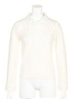 フラワーカフス付ニット/ネイビー