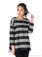 ボーダーデニムブラウス/グレー