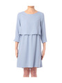 ラウンドネック八分袖ドッキングワンピース/ブルー系(094)
