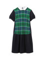 ラウンド衿チェック切り替えワンピース/グリーン系(223)