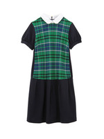 ラウンド衿チェック切り替えワンピース/グリーン系(223)