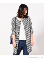 リップ比翼ノーカラーコート/ブラック