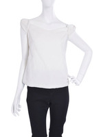 リボンスリーブオフショルトップス/WHT
